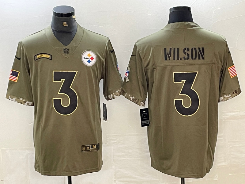 Men's Pittsburgh Steelers Russell Wilson #3 Olive 2022 Salute To Service Limited Jerseys