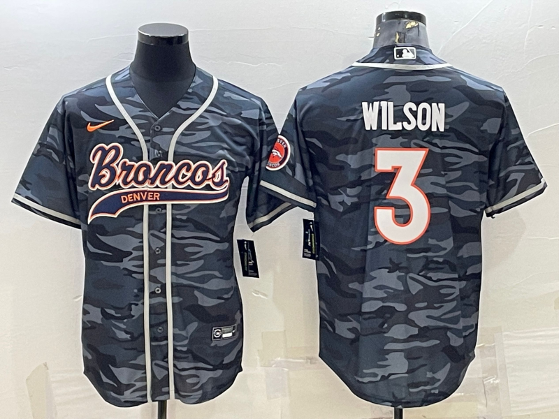 Men's Denver Broncos Russell Wilson #3 Grey Camouflage Game Jerseys Joint Edition