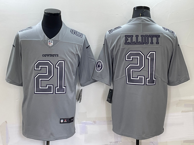 Men's Dallas Cowboys Ezekiel Elliott #21 Gray Atmosphere Fashion Game Jerseys