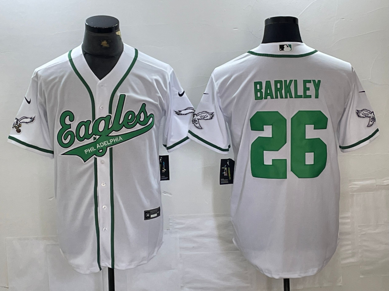 Men's Philadelphia Eagles Saquon Barkley #26 White Game Jerseys Joint Edition