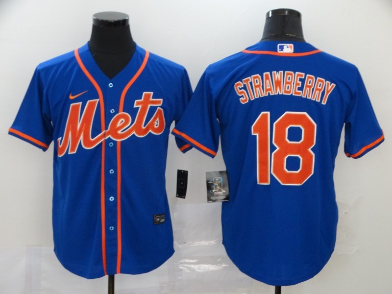 Men's New York Mets Darryl Strawberry #18 Blue Replica Baseball Jerseys