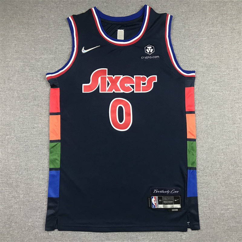 Men's Philadelphia 76ers Tyrese Maxey Navy 2021/22 Swingman Jerseys City Edition