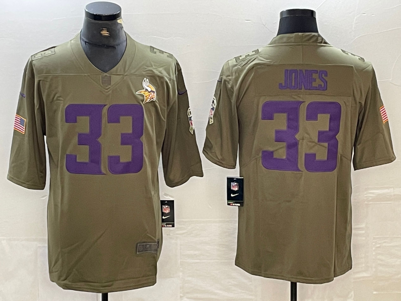 Men's Minnesota Vikings Aaron Jones #33 Olive Player Game Jerseys