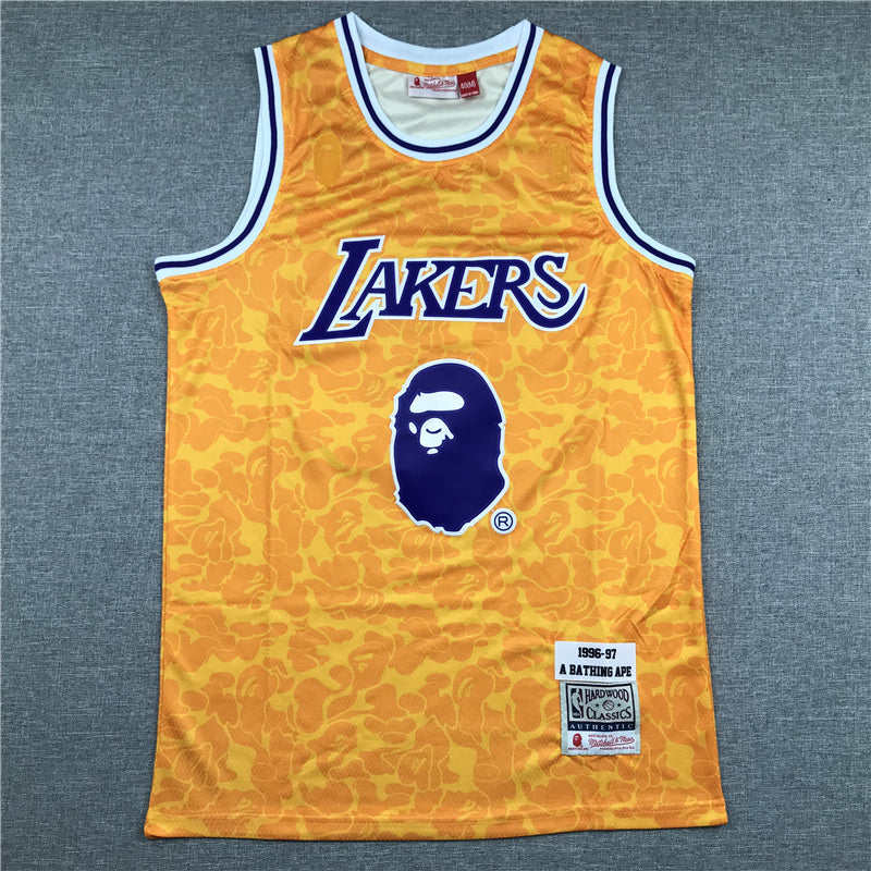 Men's Los Angeles Lakers Bape #93 Yellow 1996-97 Hardwood Classics Swingman Jerseys