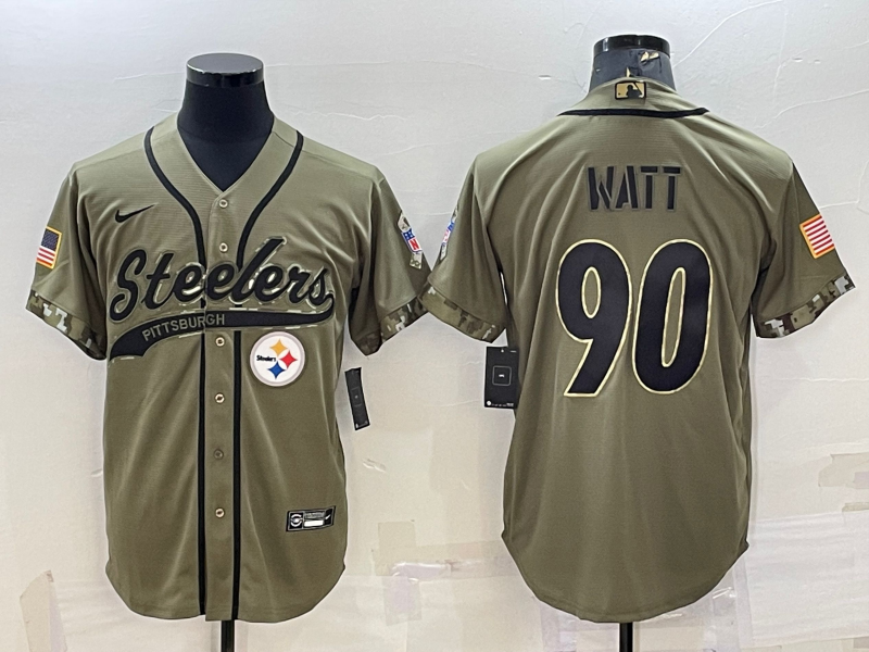 Men's Pittsburgh Steelers T.J. Watt #90 Olive 2022 Salute To Service Limited Jerseys Joint edition
