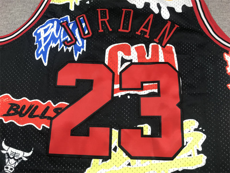 Men's Chicago Bulls Michael Jordan #23 Black Swingman Graffiti Edition Jerseys
