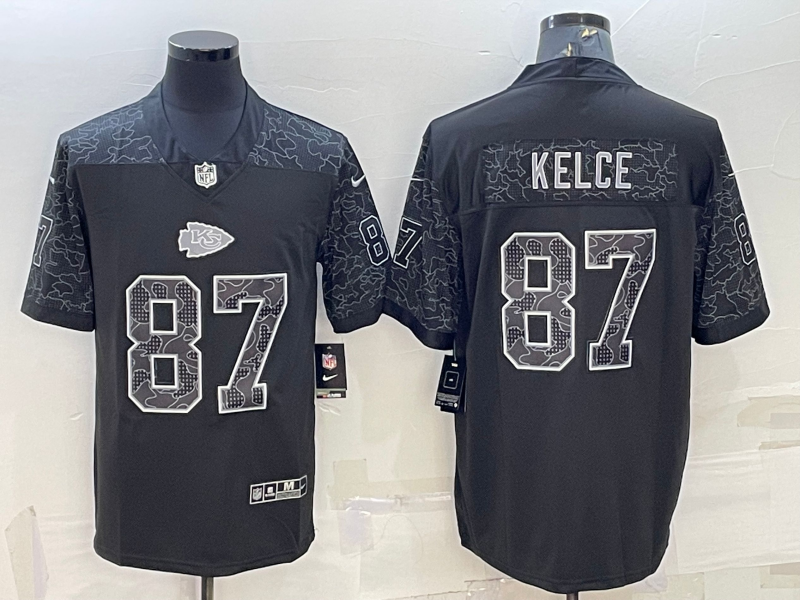Men's Kansas City Chiefs Travis Kelce #87 Black RFLCTV Limited Jerseys