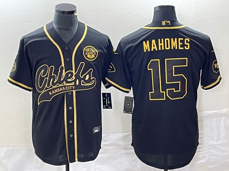 Men's Kansas City Chiefs Patrick Mahomes #15 Black Alternate Game Jerseys Joint Edition