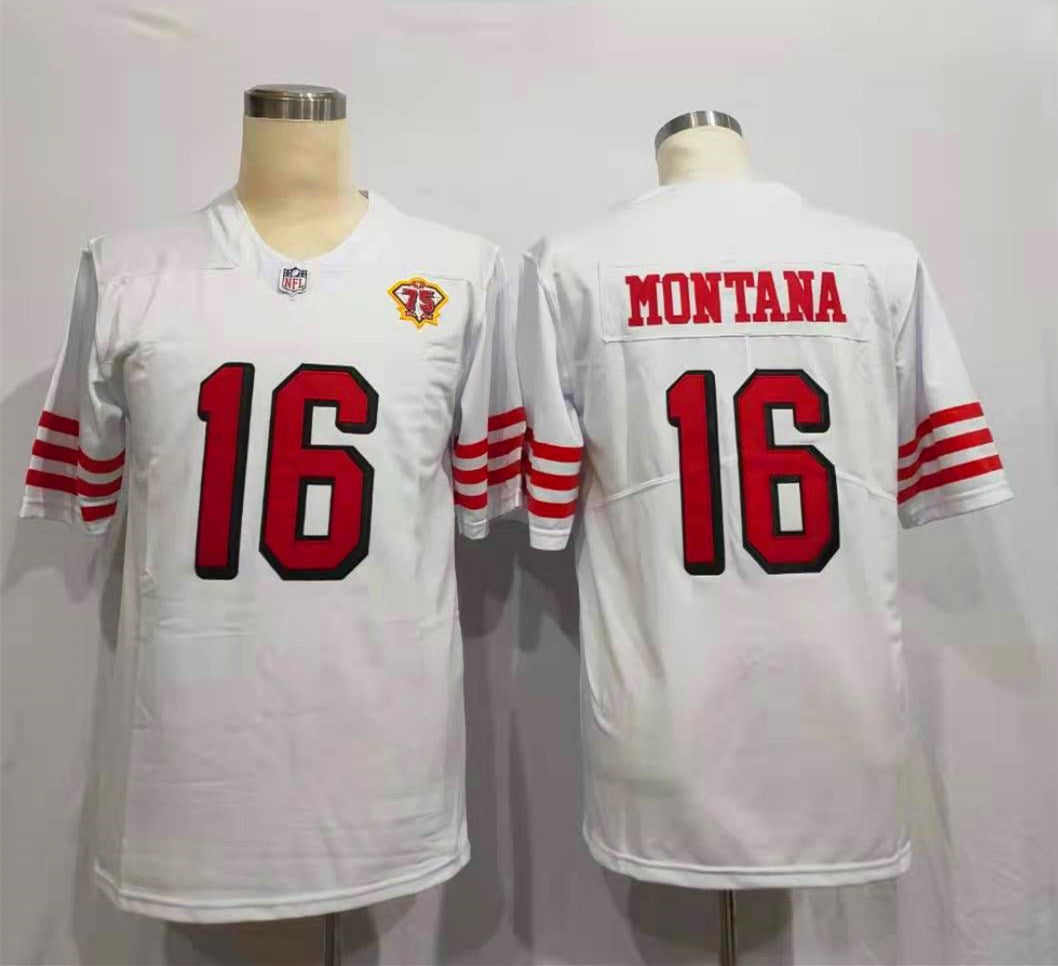 Men's San Francisco 49ers Joe Montana White 75th Anniversary Game Player Jerseys