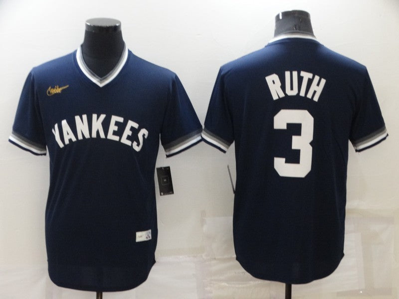 Men's New York Yankees Babe Ruth #3 Navy Stitched Jerseys