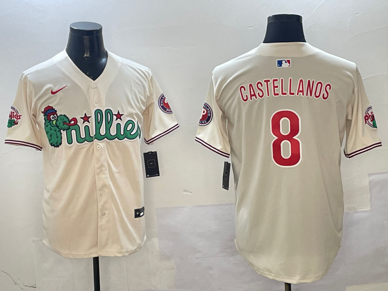 Men's Philadelphia Phillies Nick Castellanos #8 Cream Replica Player Jerseys
