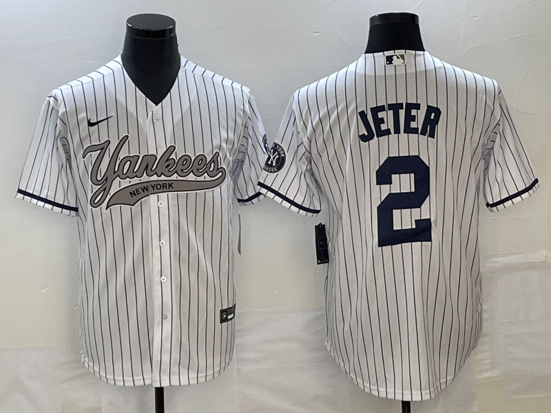 Men's New York Yankees Derek Jeter #2 White Game Jerseys Joint Edition