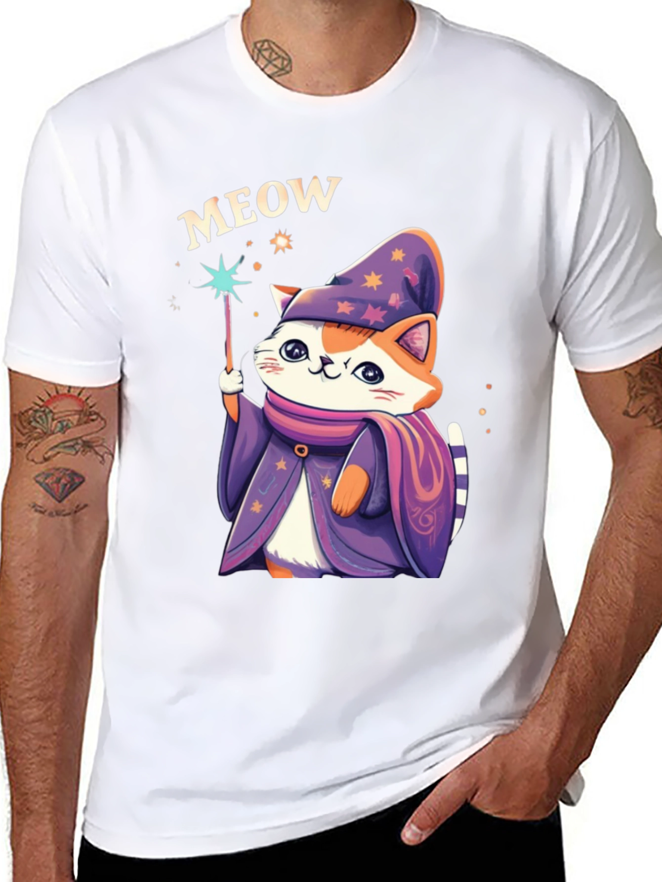 Wizard Cat Graphic T-Shirt - Meow Magic