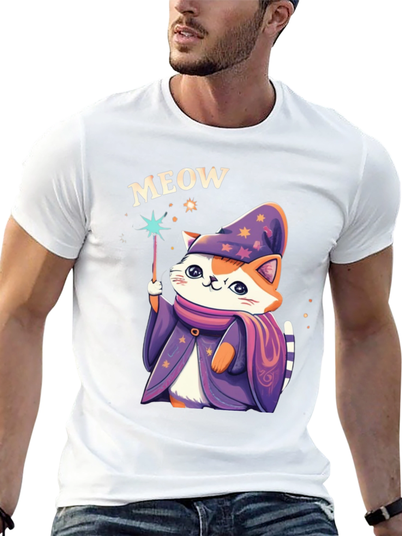 Wizard Cat Graphic T-Shirt - Meow Magic
