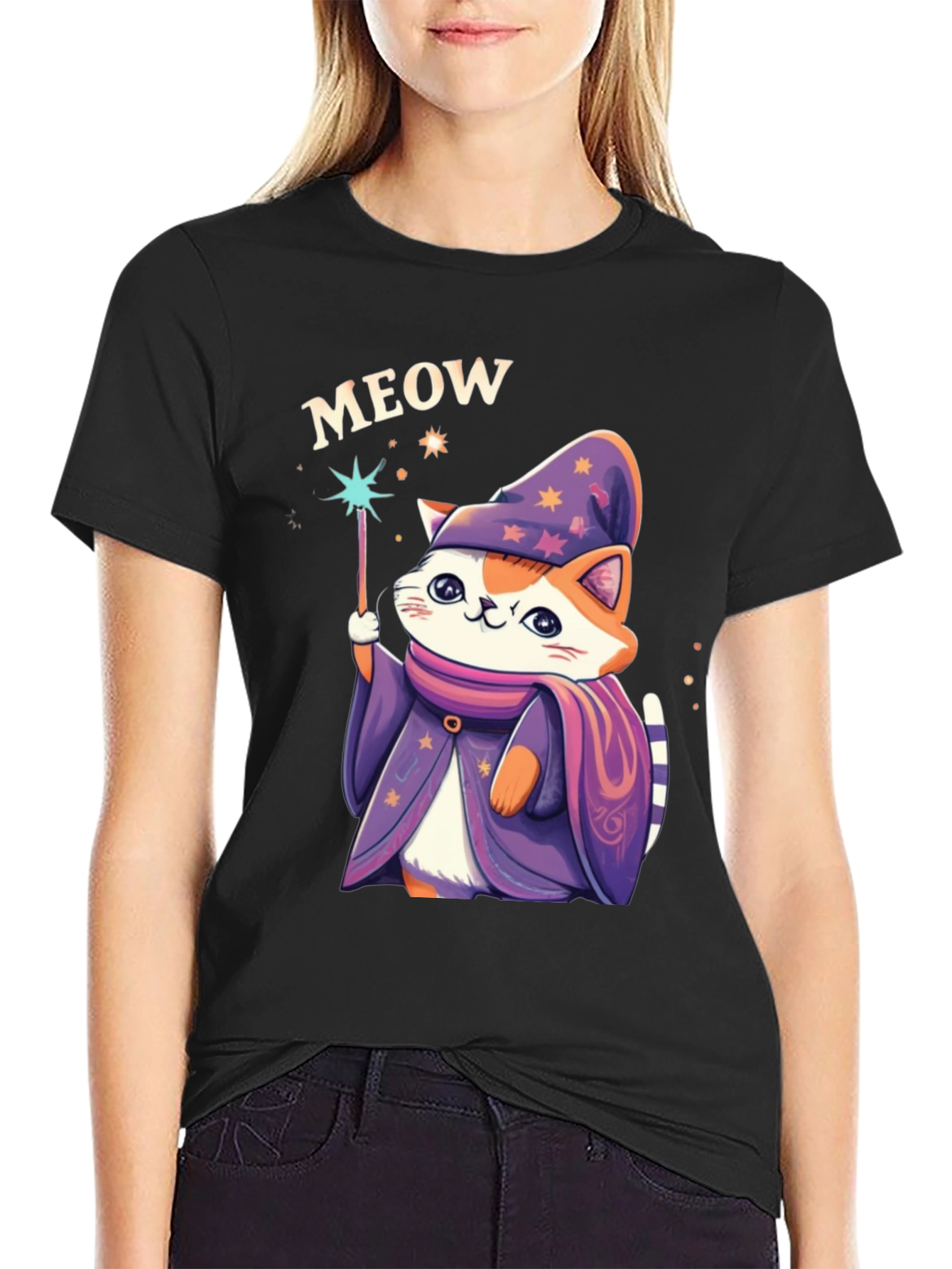Wizard Cat Graphic T-Shirt - Meow Magic