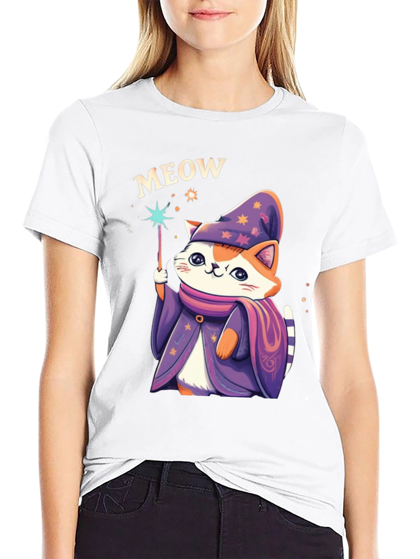 Wizard Cat Graphic T-Shirt - Meow Magic
