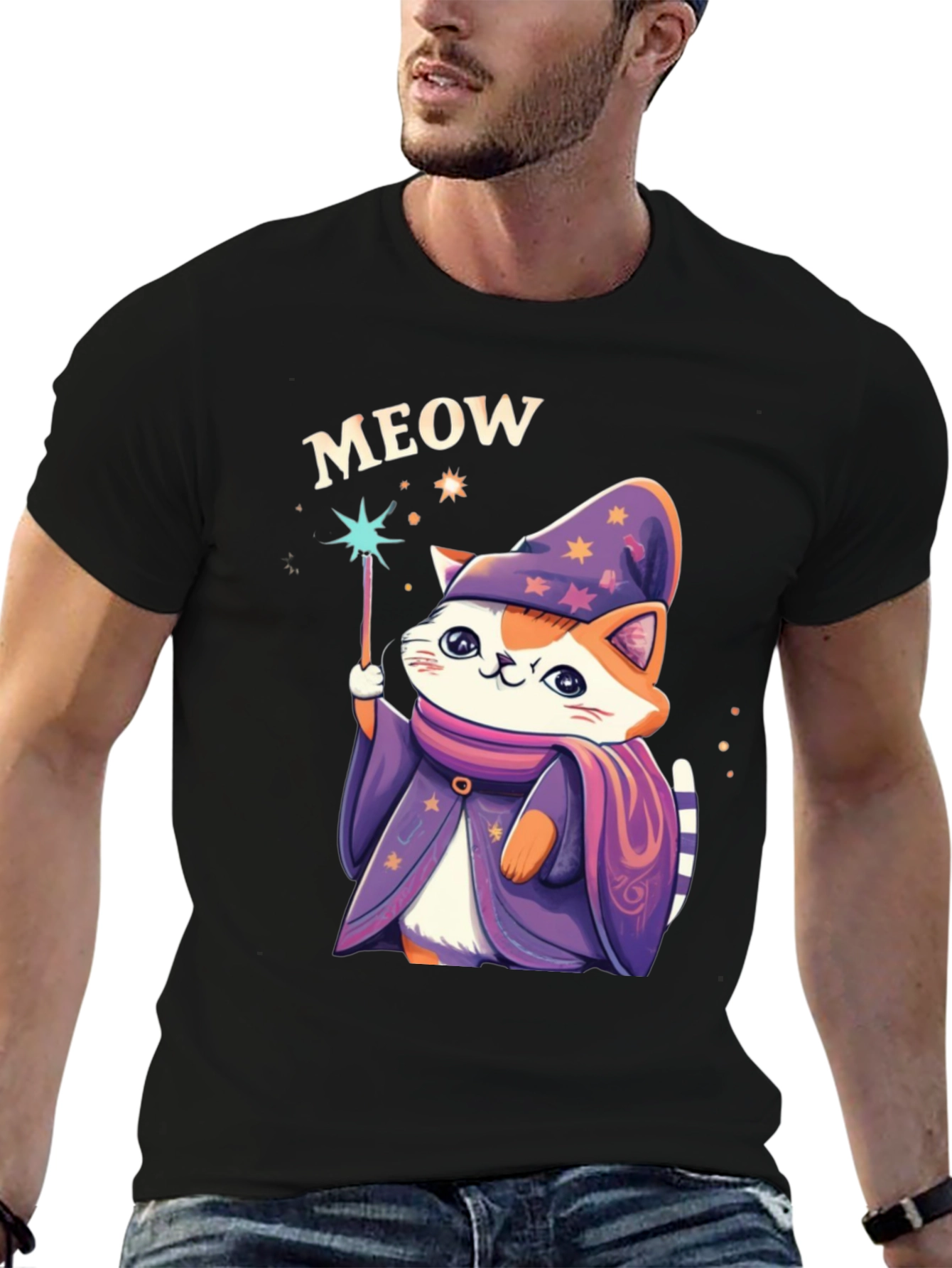 Wizard Cat Graphic T-Shirt - Meow Magic