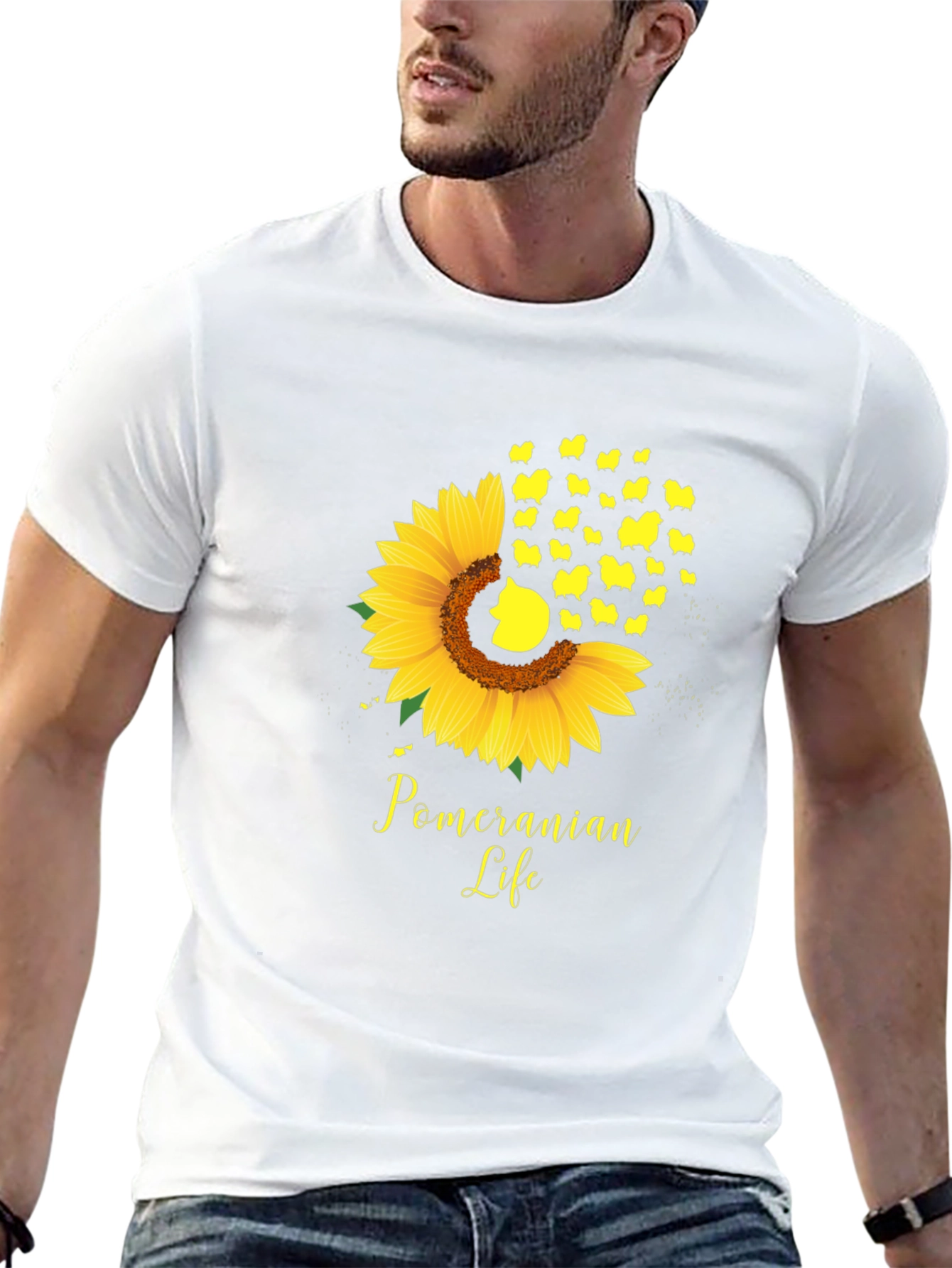 Pomeranian Life Sunflower Graphic Tee - Black