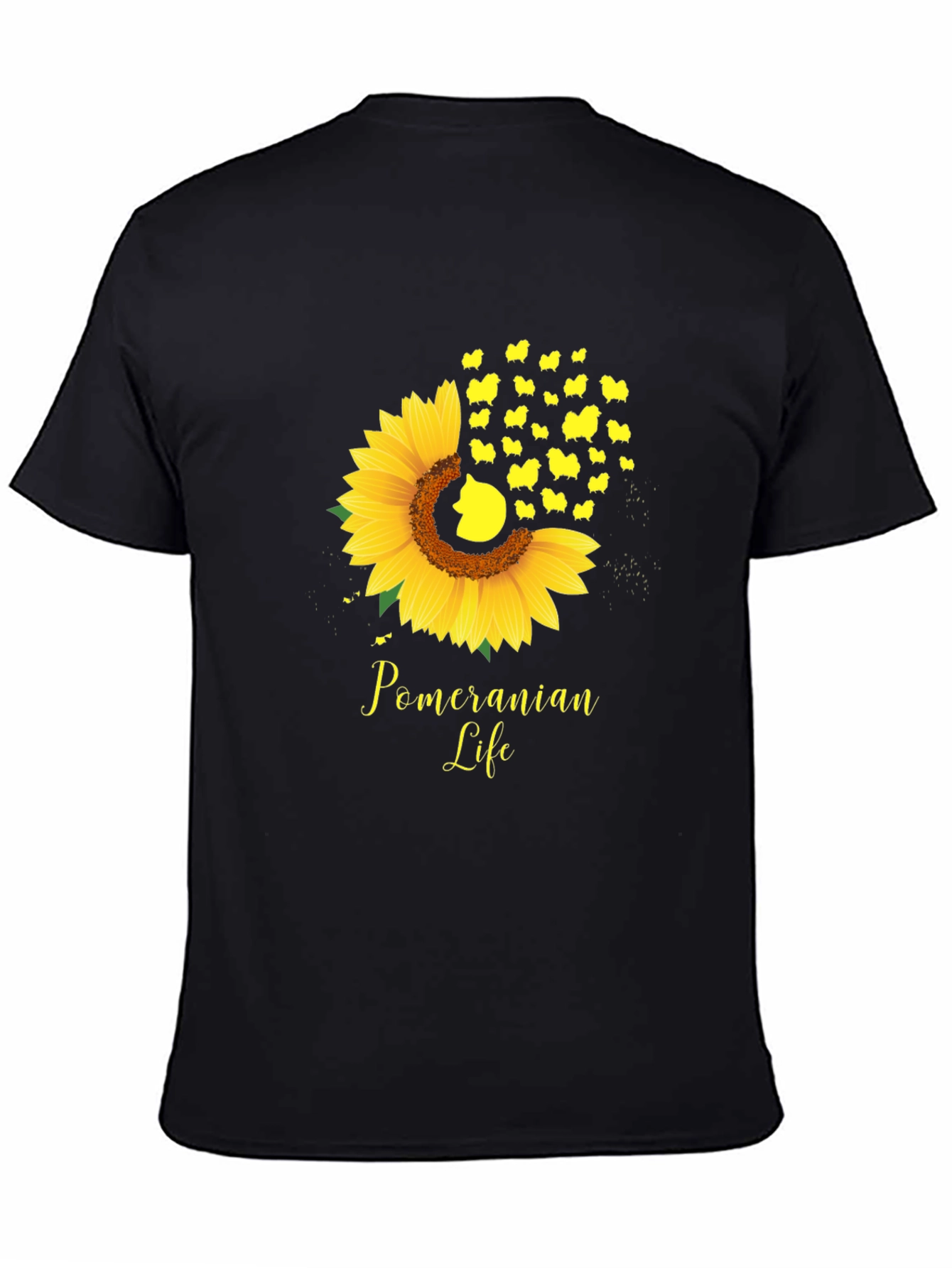 Pomeranian Life Sunflower Graphic Tee - Black