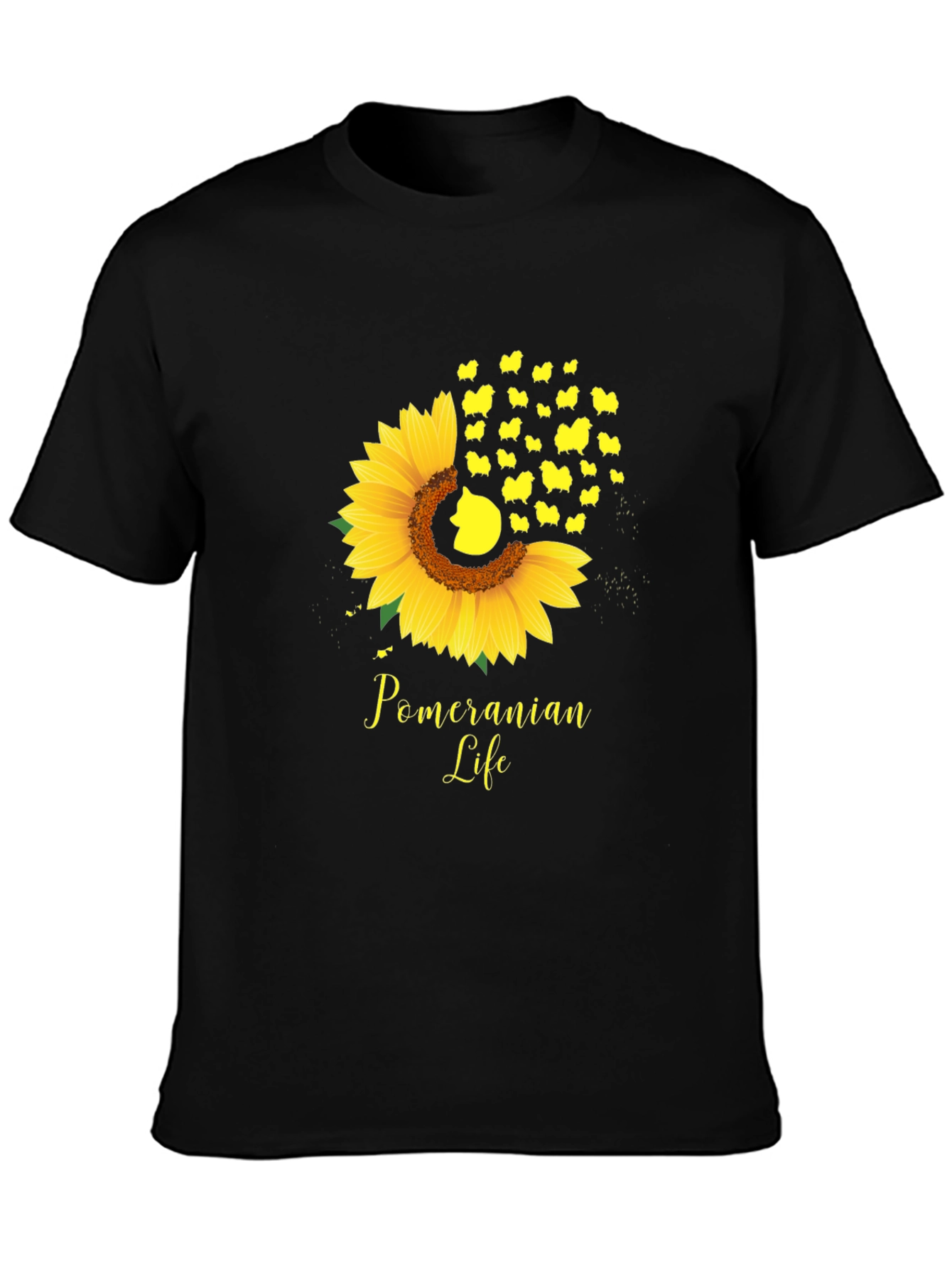 Pomeranian Life Sunflower Graphic Tee - Black