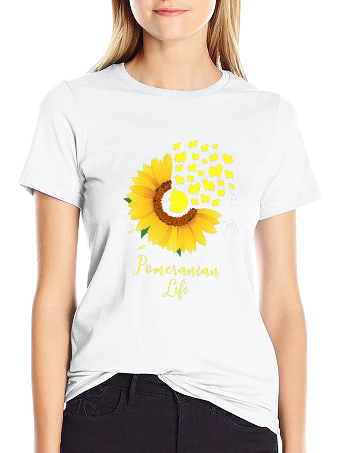 Pomeranian Life Sunflower Graphic Tee - Black