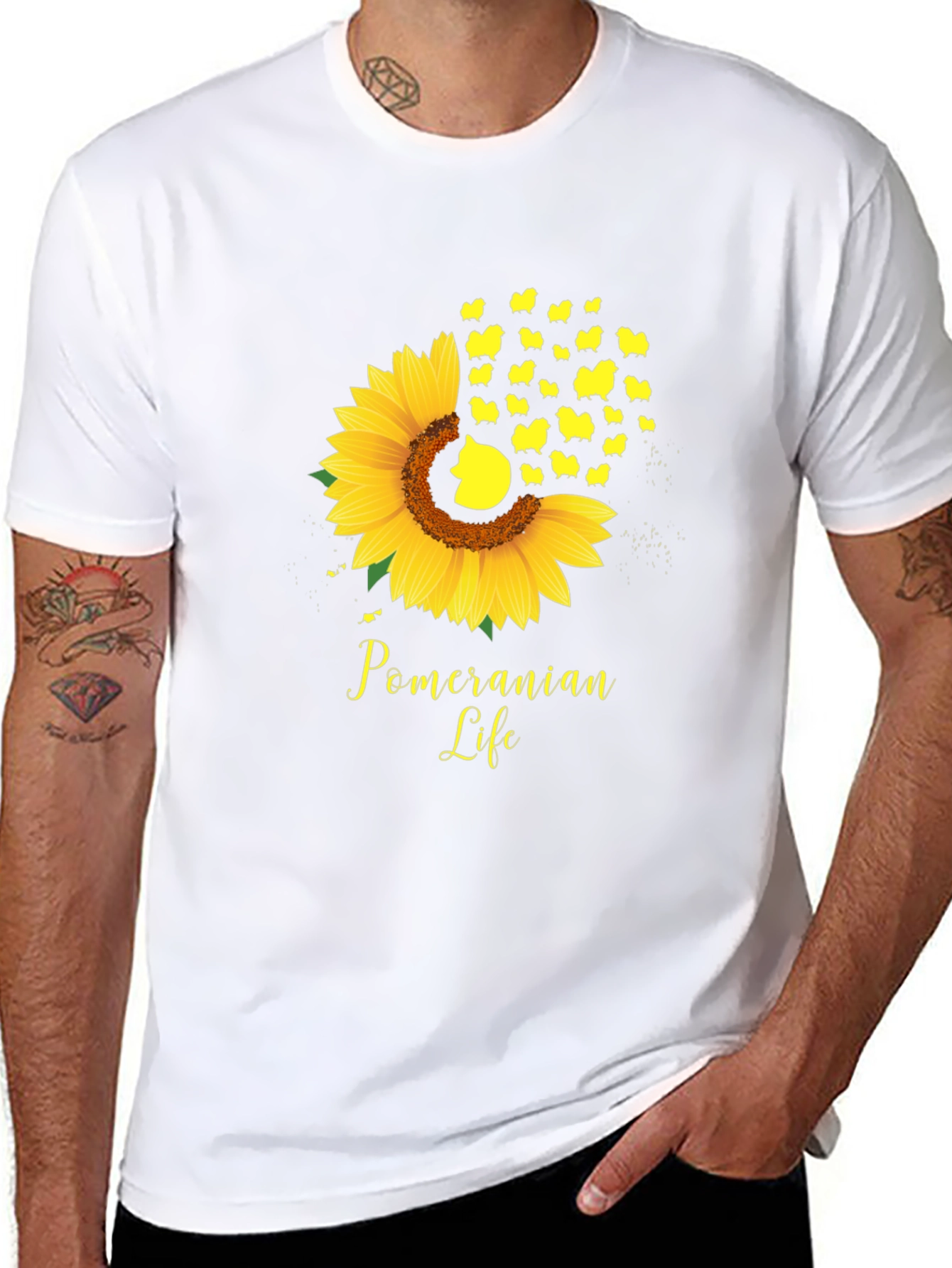 Pomeranian Life Sunflower Graphic Tee - Black