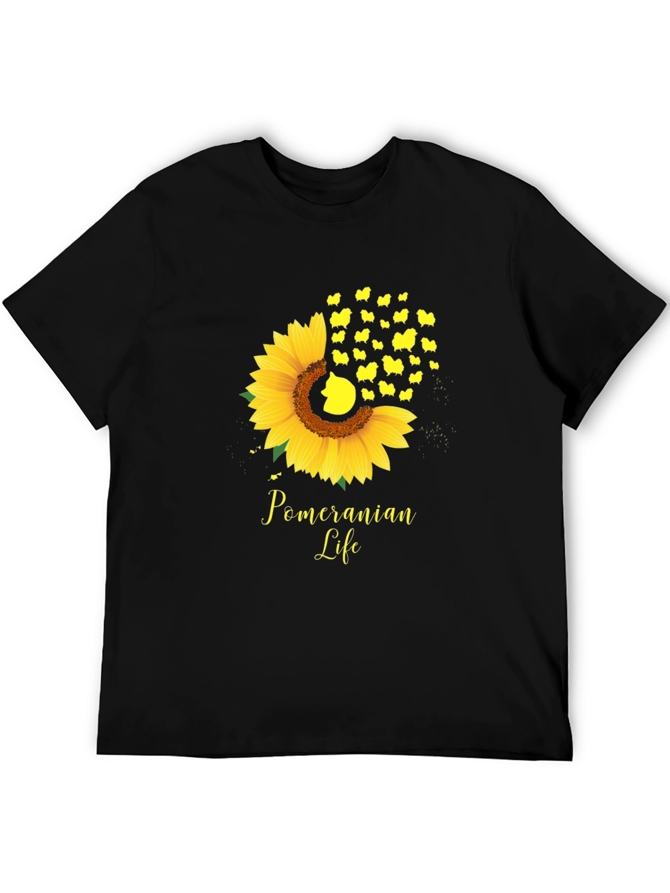 Pomeranian Life Sunflower Graphic Tee - Black