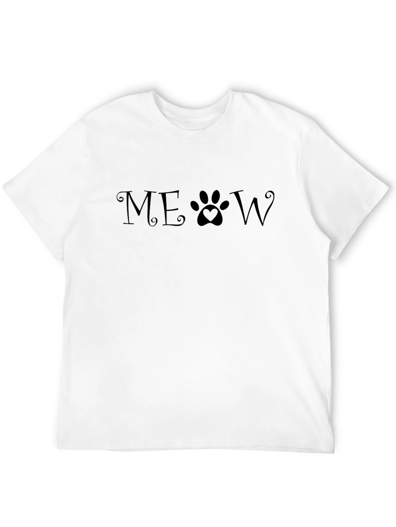 Meow Cat Paw Print T-Shirt Casual Crew Neck Tee