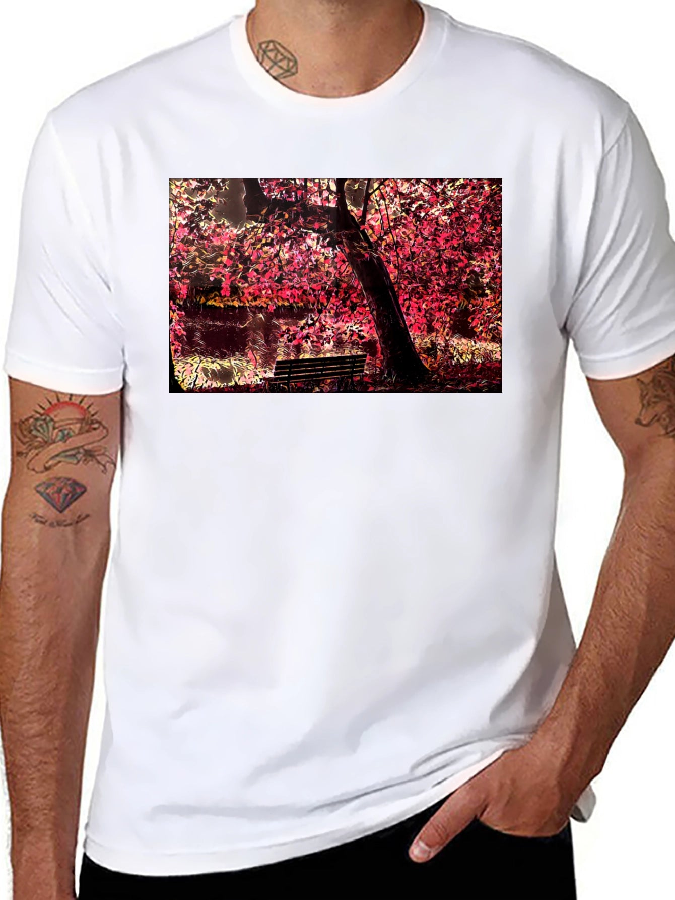 Park Bench Tree Black T-Shirt
