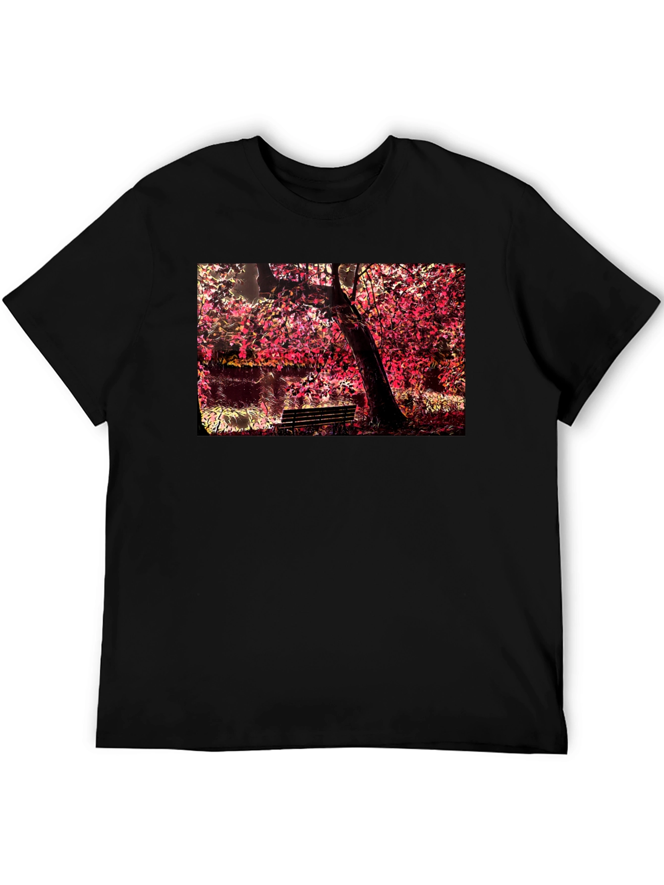 Park Bench Tree Black T-Shirt