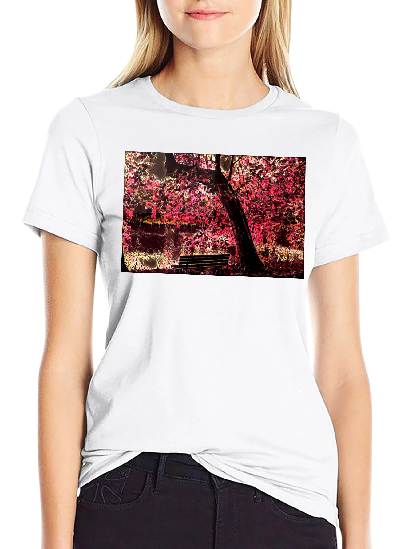 Park Bench Tree Black T-Shirt