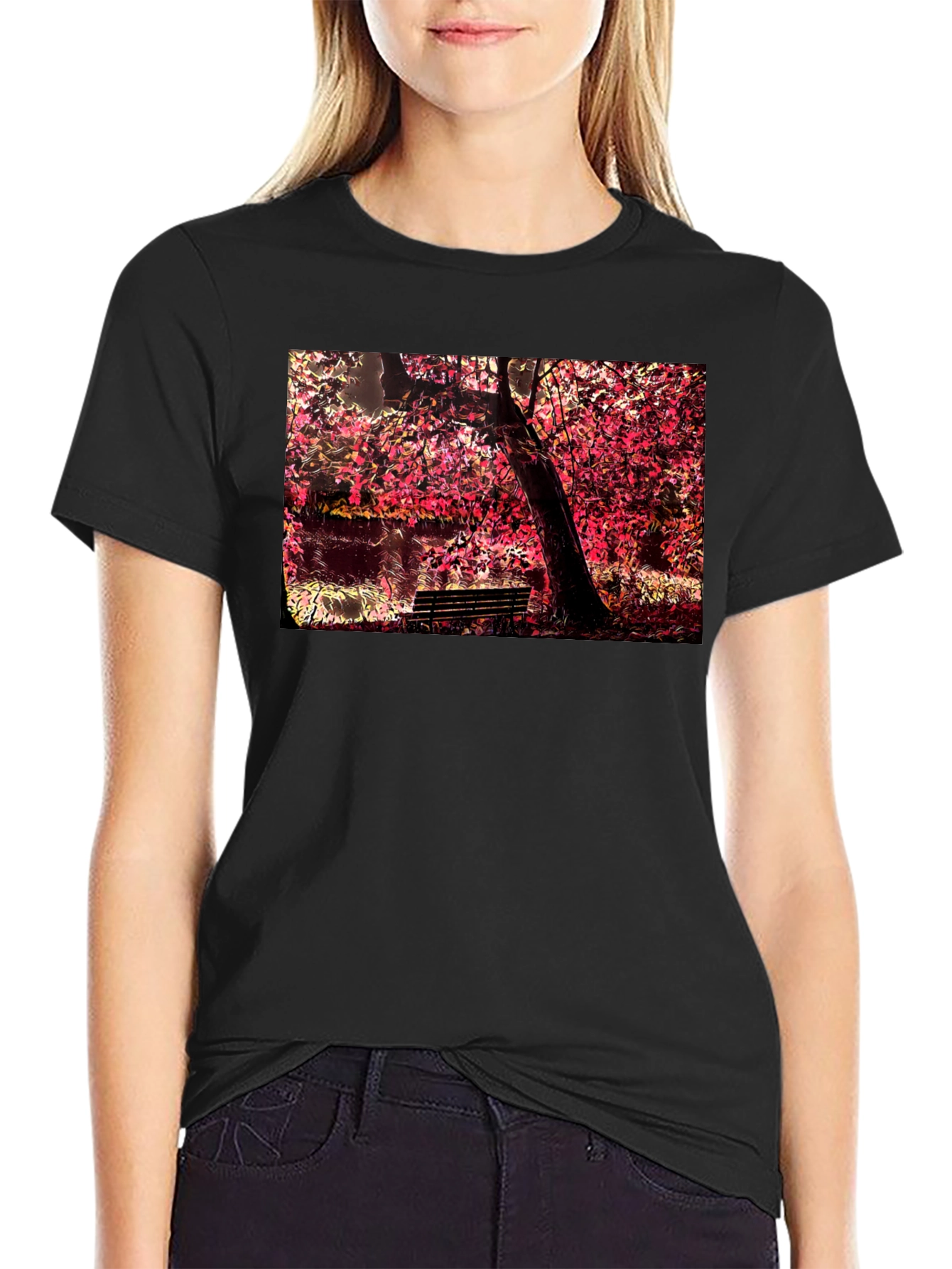 Park Bench Tree Black T-Shirt