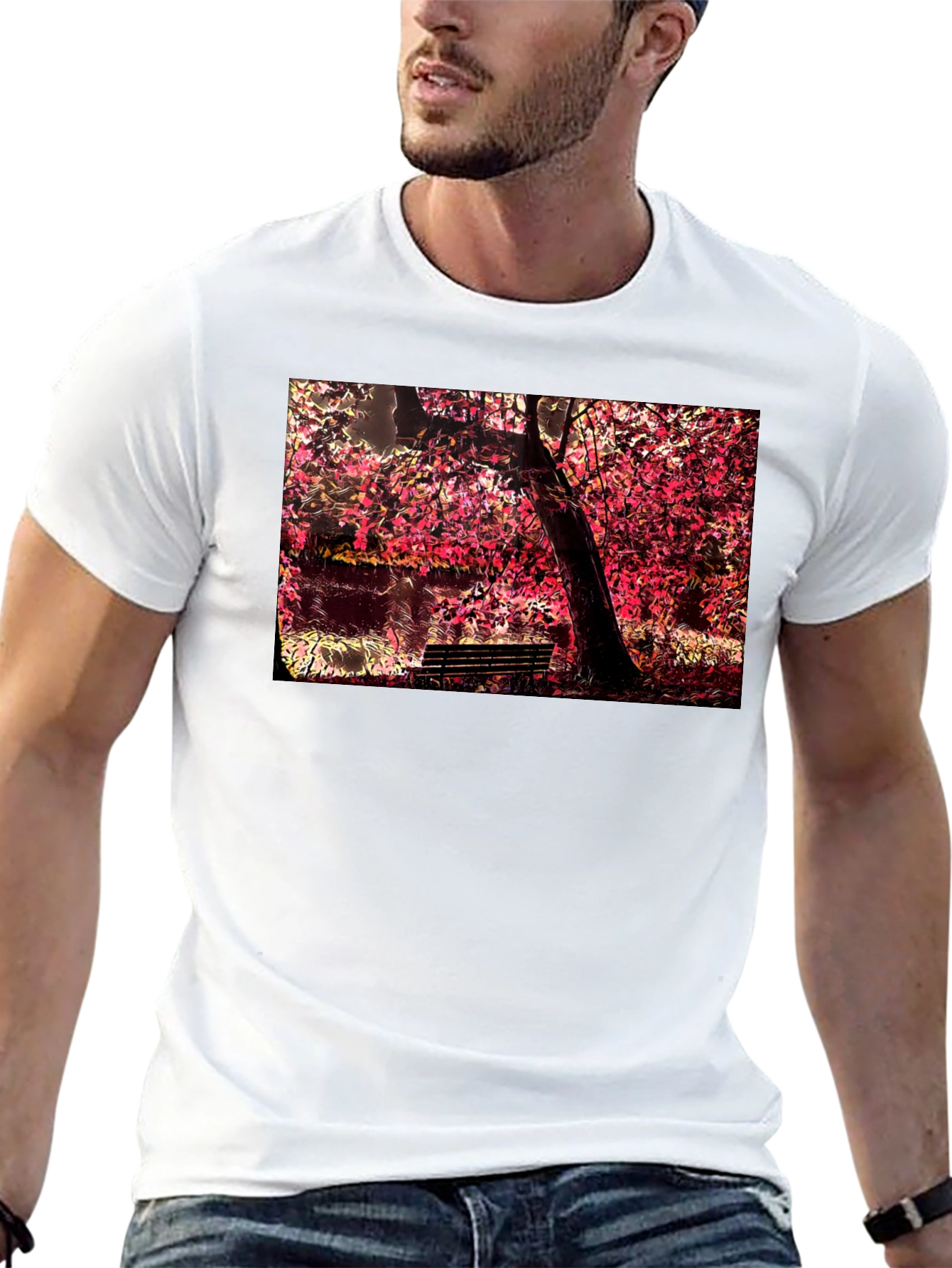 Park Bench Tree Black T-Shirt