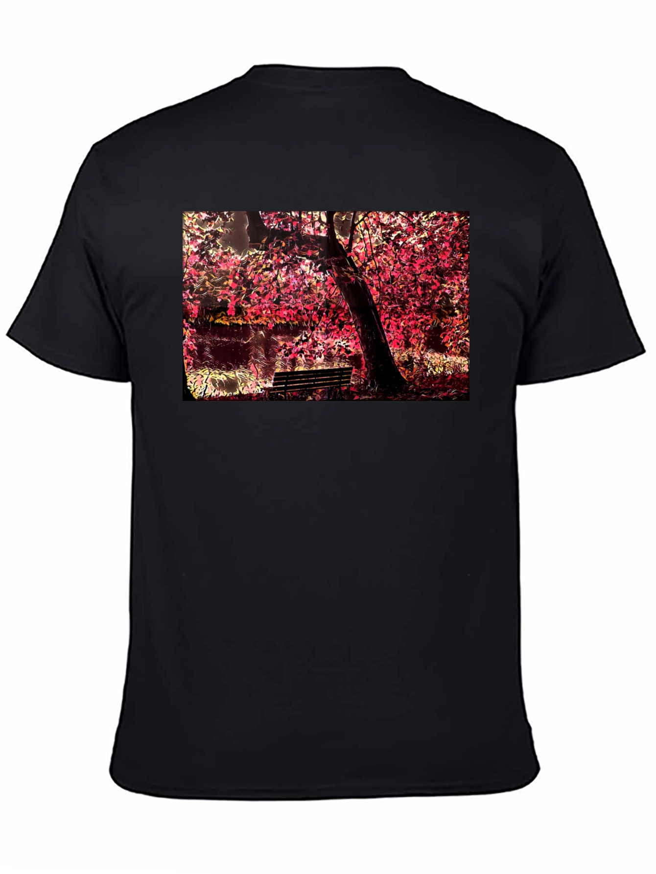 Park Bench Tree Black T-Shirt