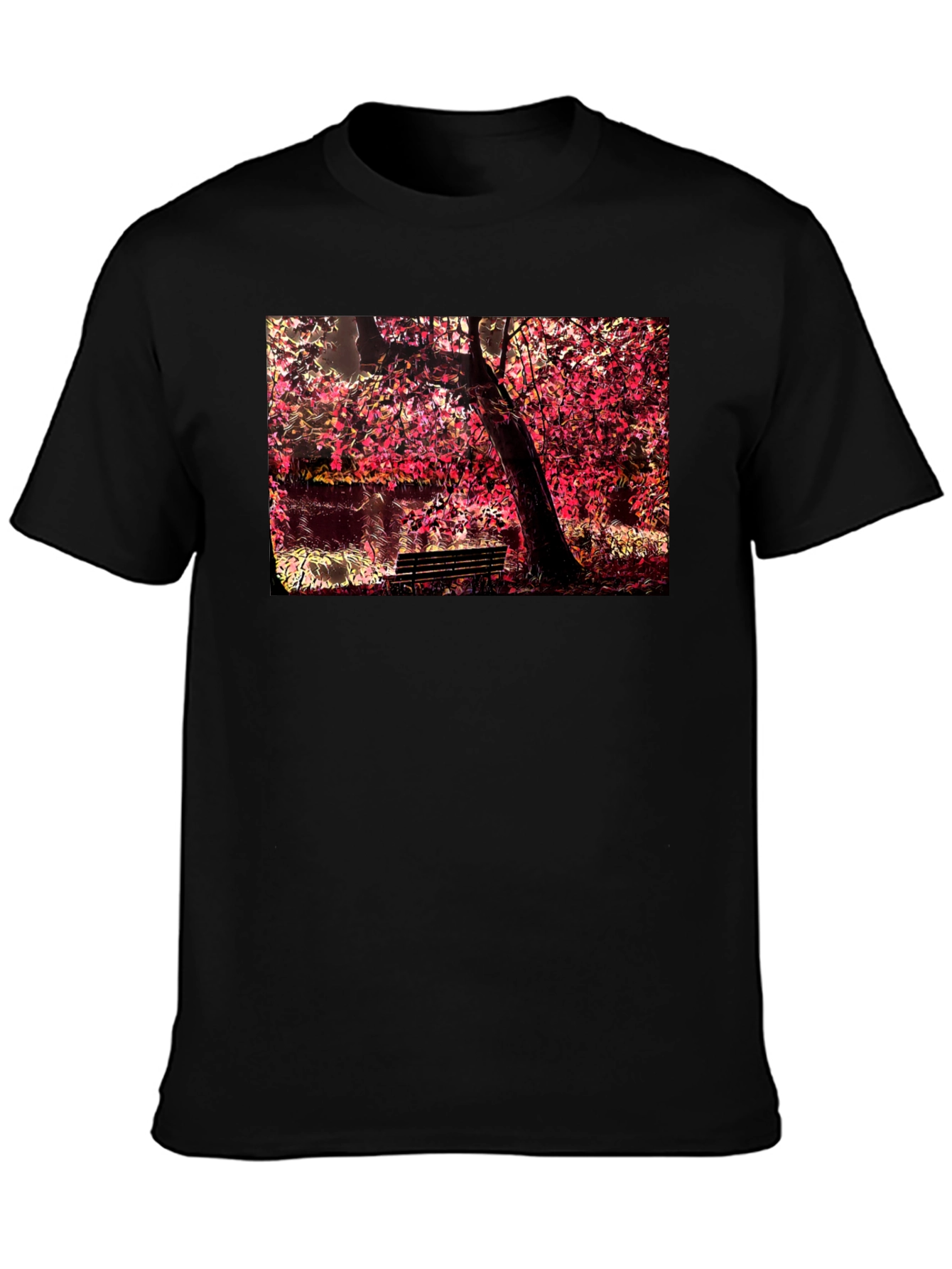 Park Bench Tree Black T-Shirt