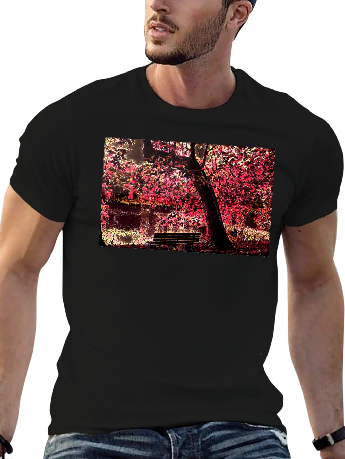 Park Bench Tree Black T-Shirt