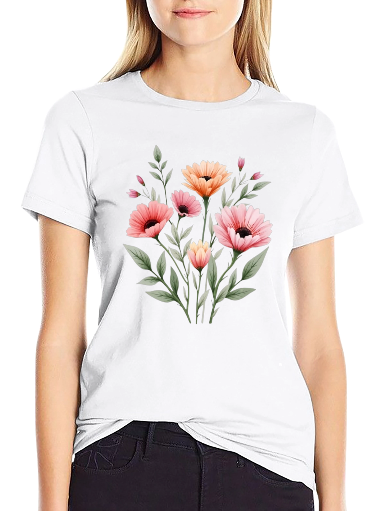Floral Graphic Print Black T-Shirt