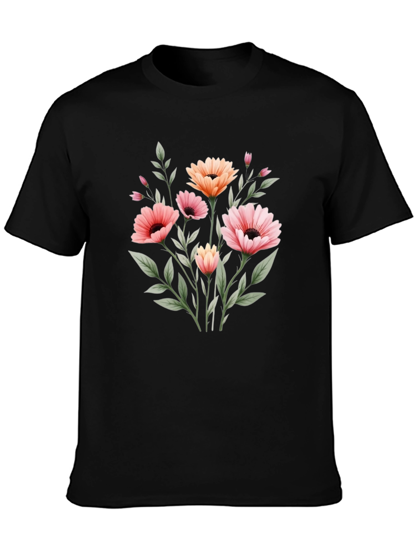 Floral Graphic Print Black T-Shirt
