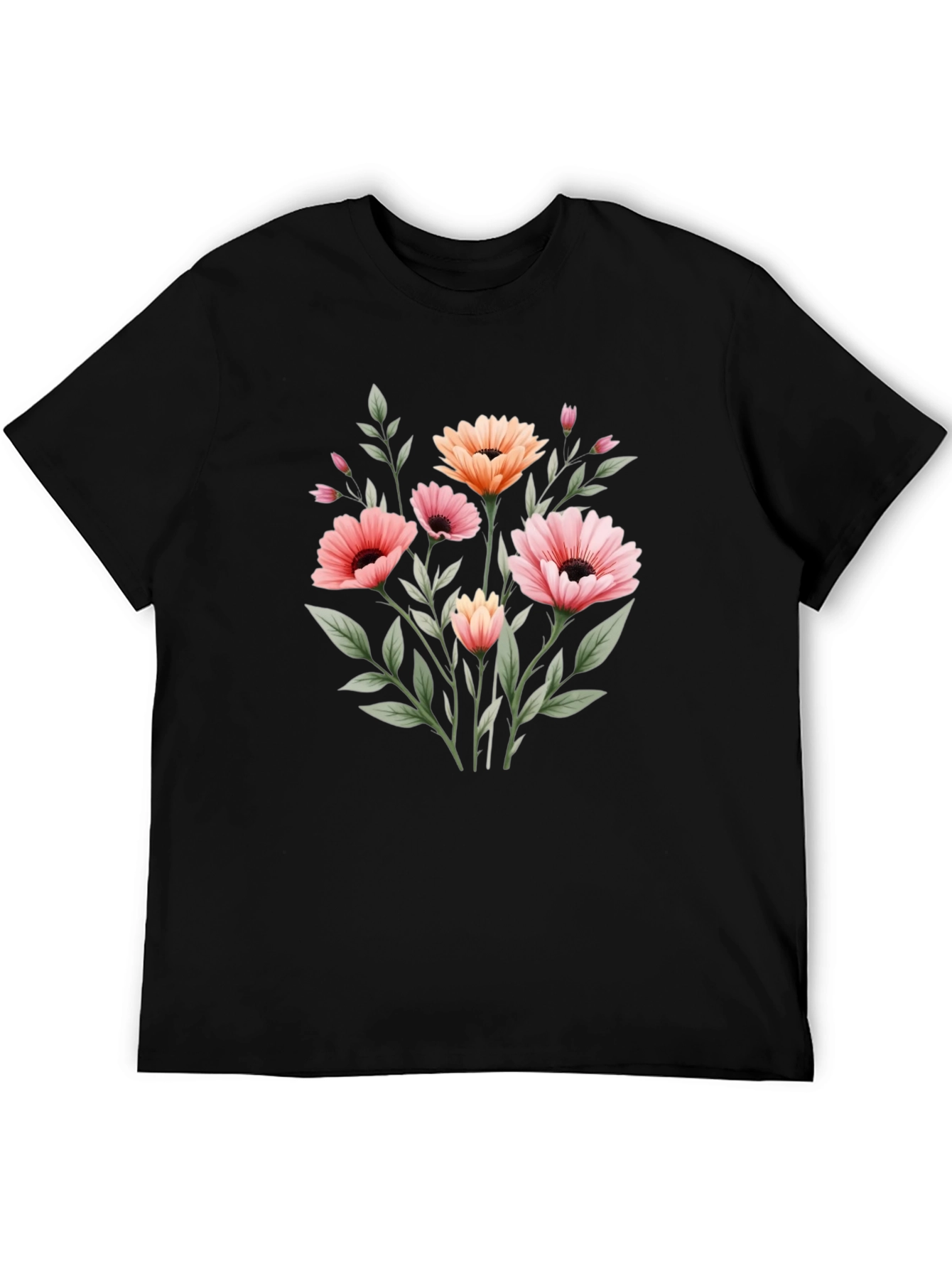 Floral Graphic Print Black T-Shirt