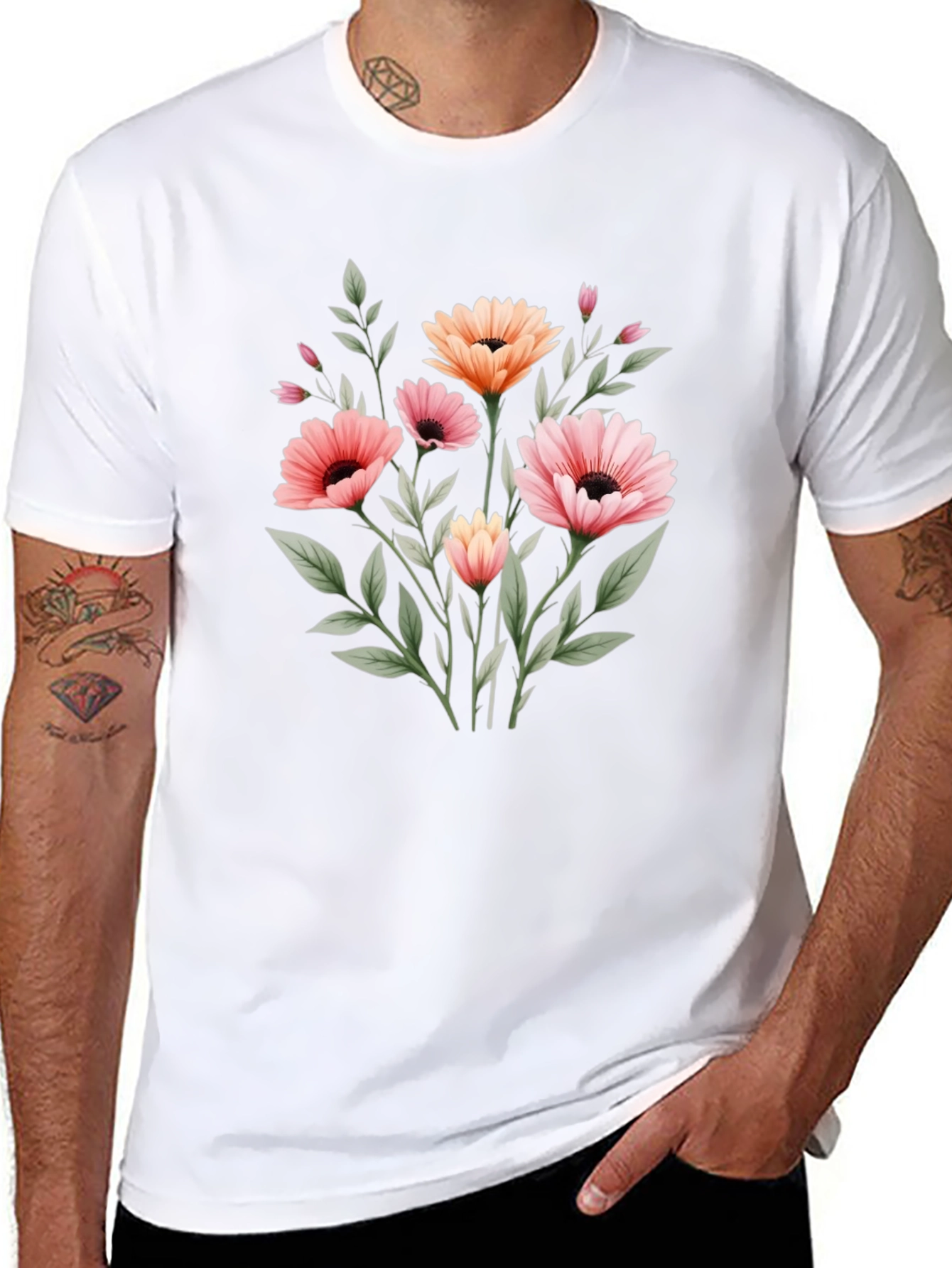 Floral Graphic Print Black T-Shirt