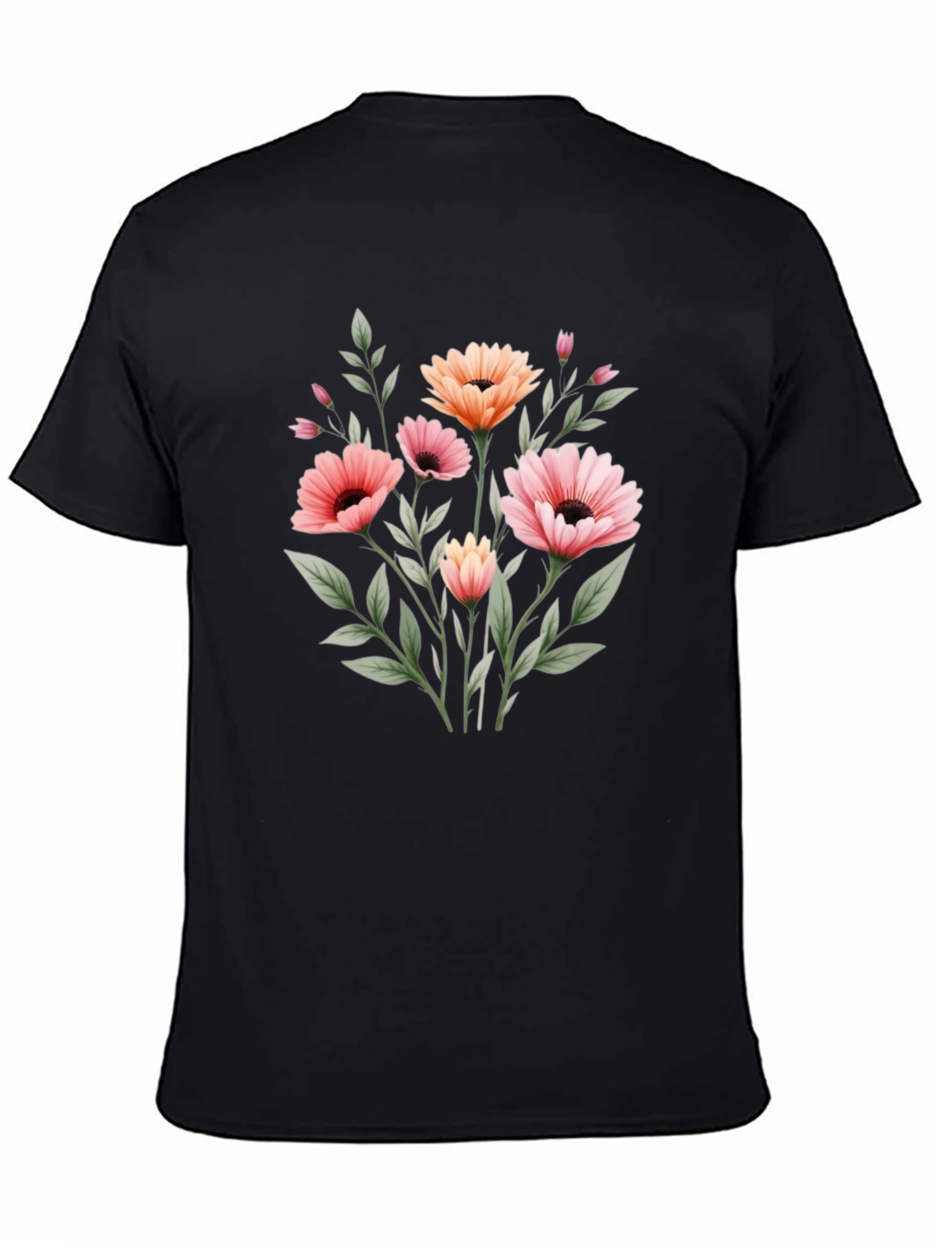Floral Graphic Print Black T-Shirt