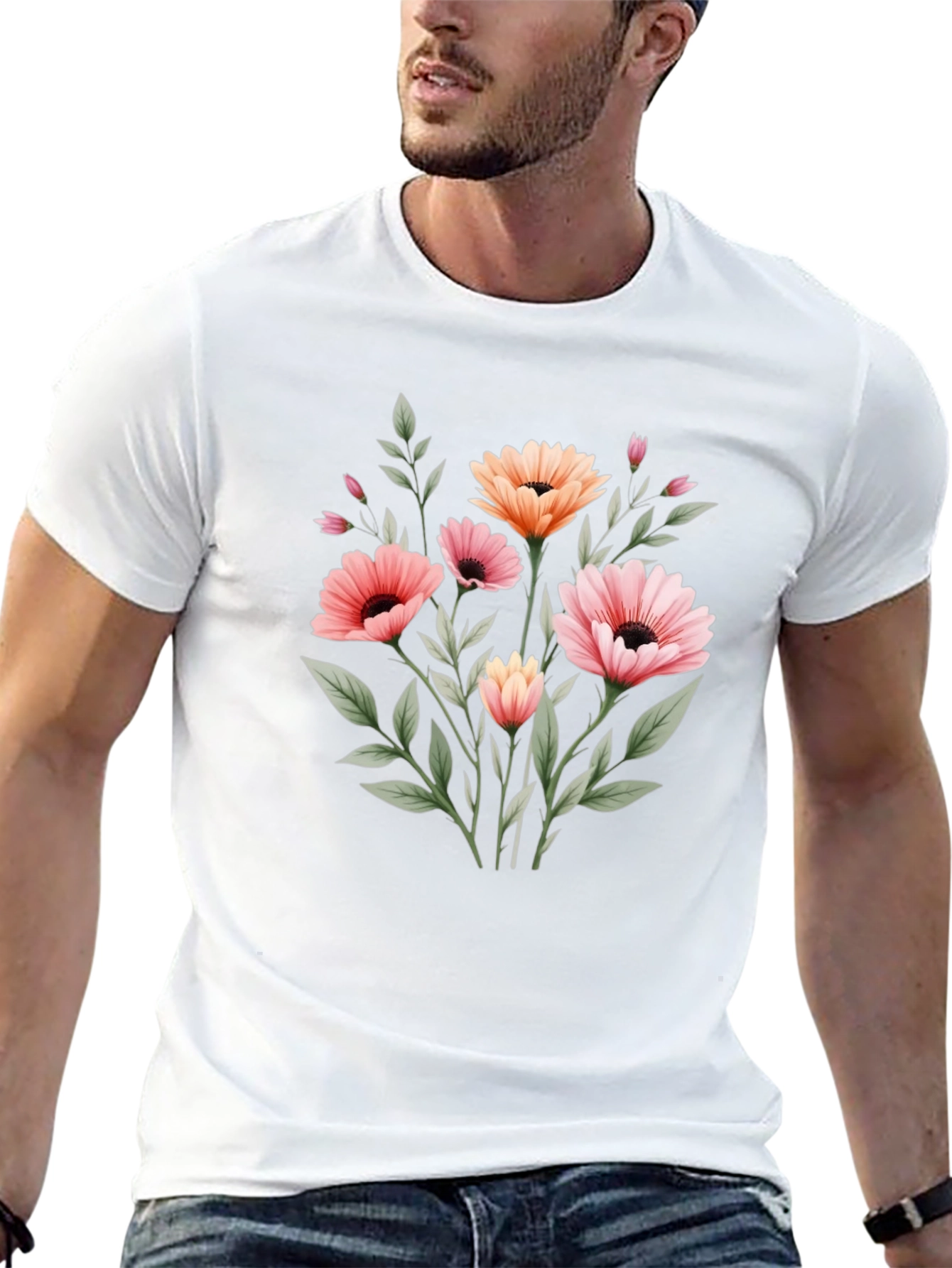 Floral Graphic Print Black T-Shirt