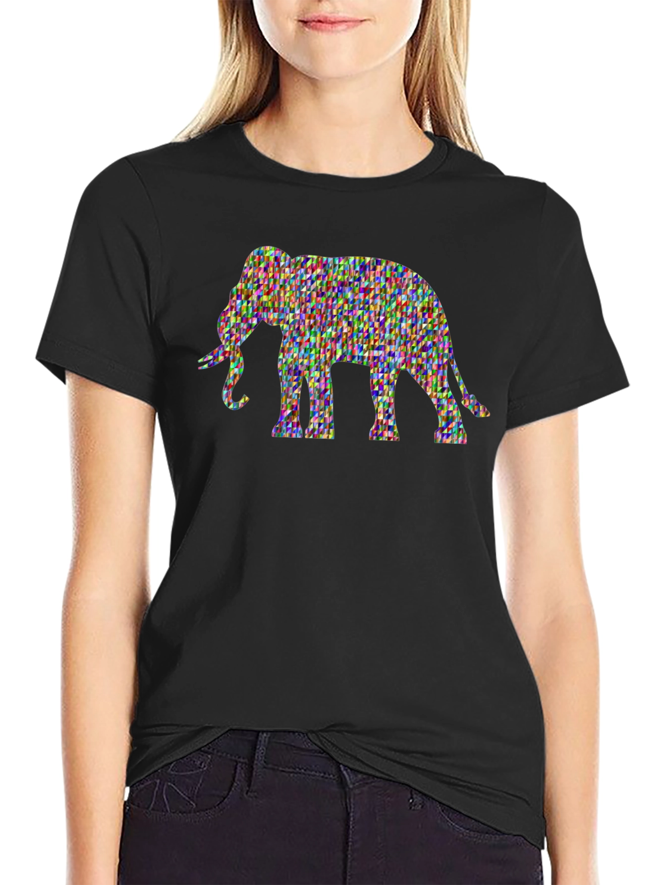 Geometric Elephant Tee - Artistic Black T-Shirt