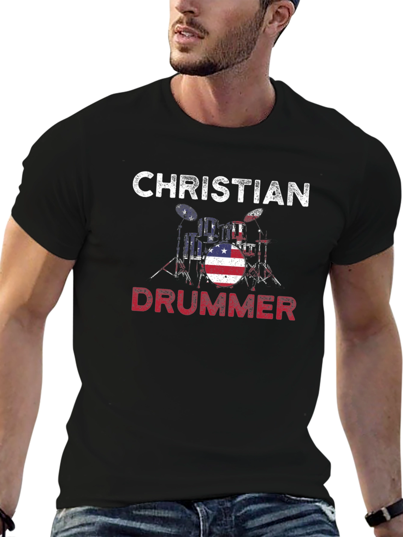 Christian Drummer American Flag T-Shirt