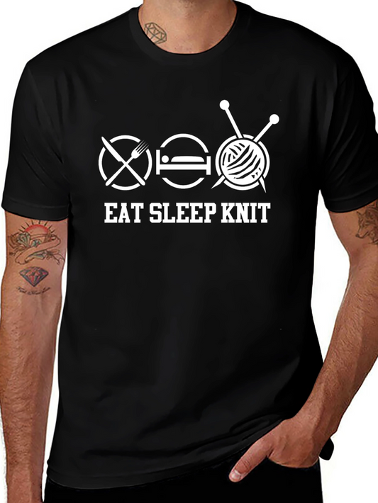 Eat Sleep Knit Graphic Tee - Black Cotton T-Shirt