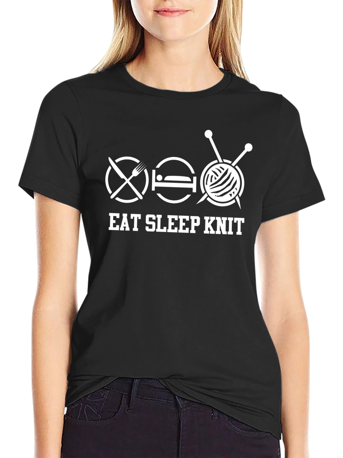 Eat Sleep Knit Graphic Tee - Black Cotton T-Shirt