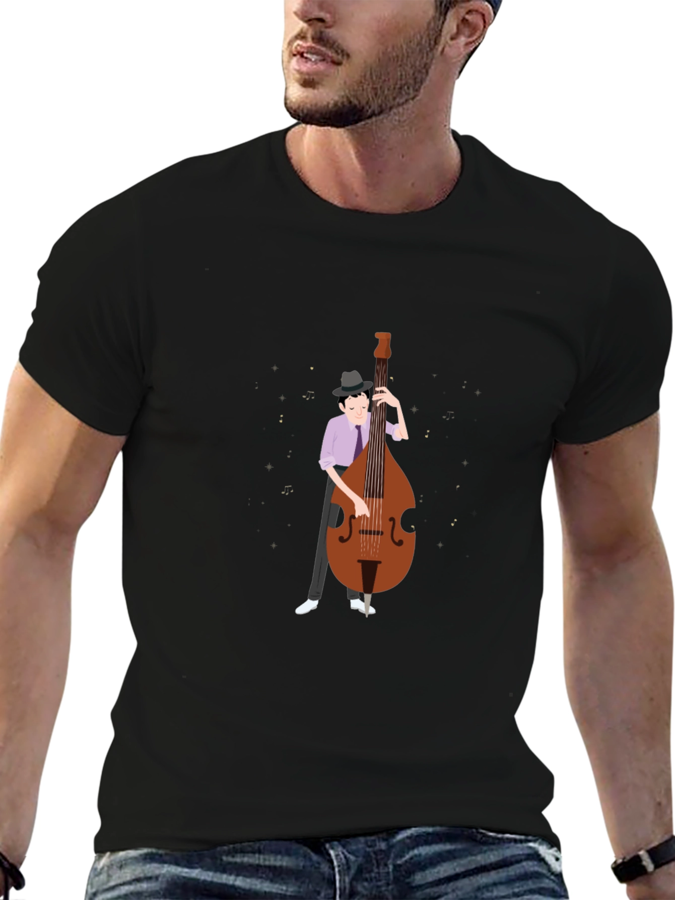 Bass Player Graphic Tee - Black Cotton T-Shirt