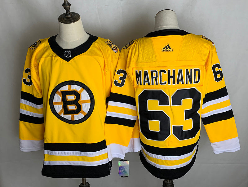 Men's Boston Bruins Brad Marchand #63 Yellow Replica Player Jerseys
