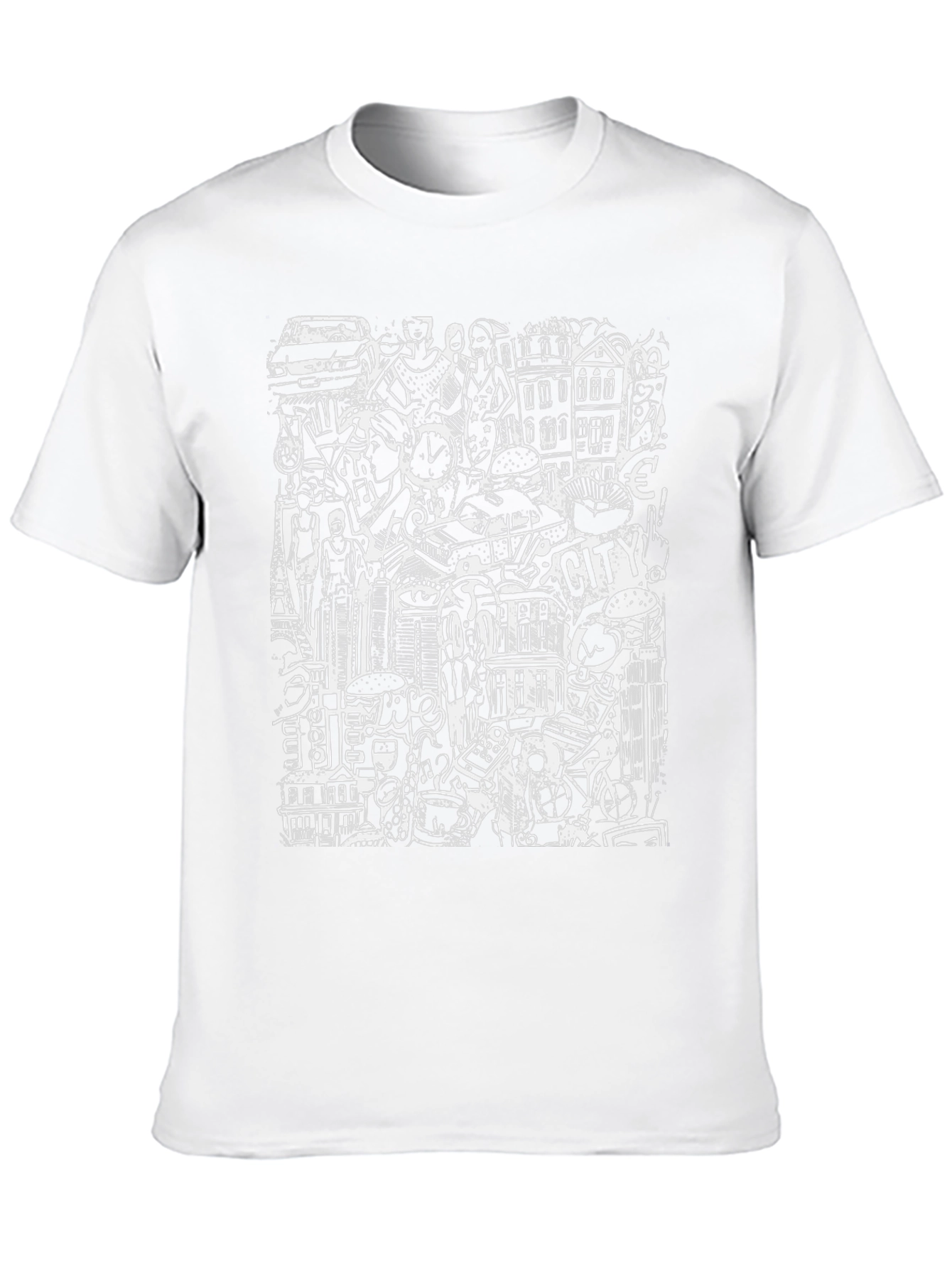 Cityscape Doodle Graphic Tee - Black Urban Style