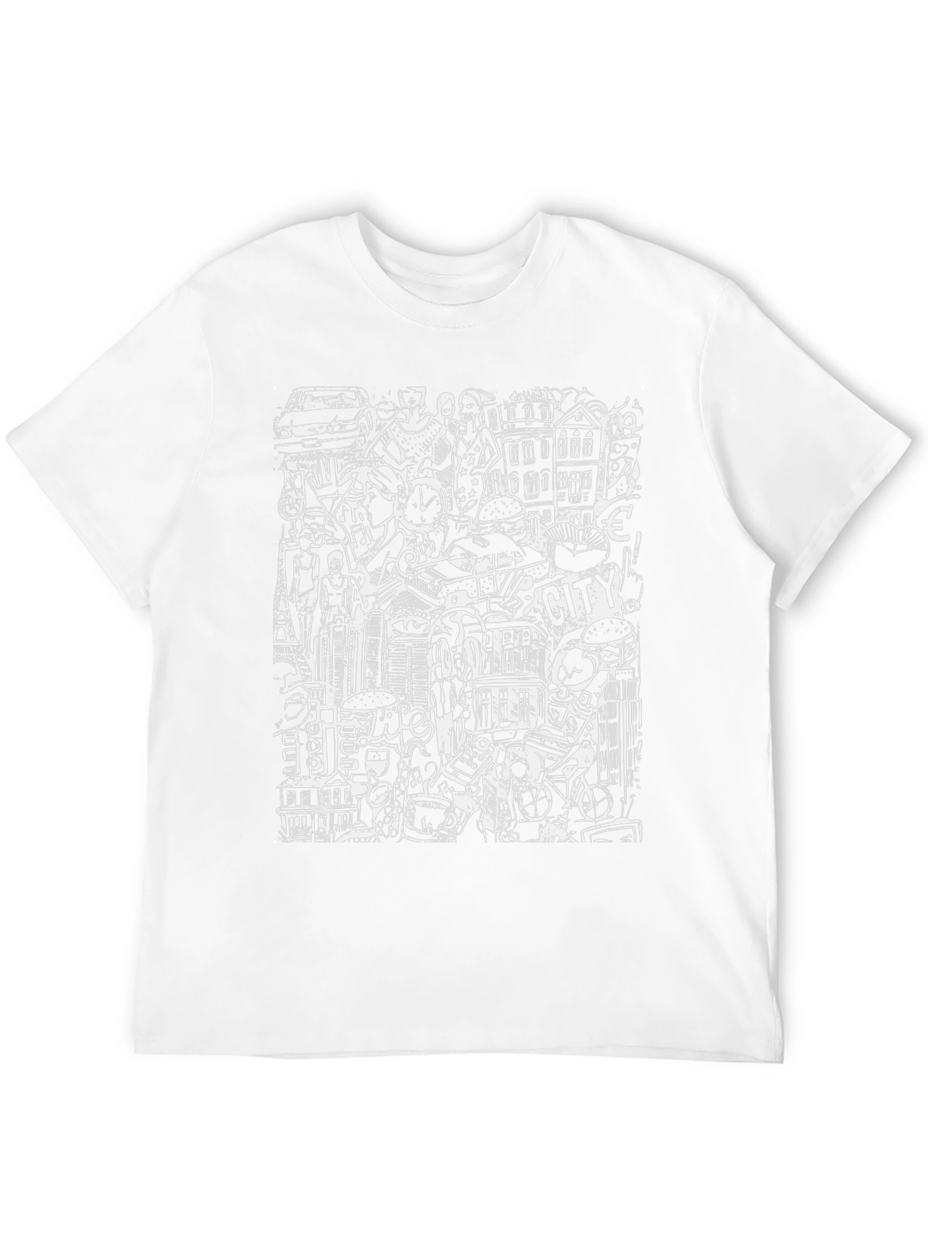 Cityscape Doodle Graphic Tee - Black Urban Style
